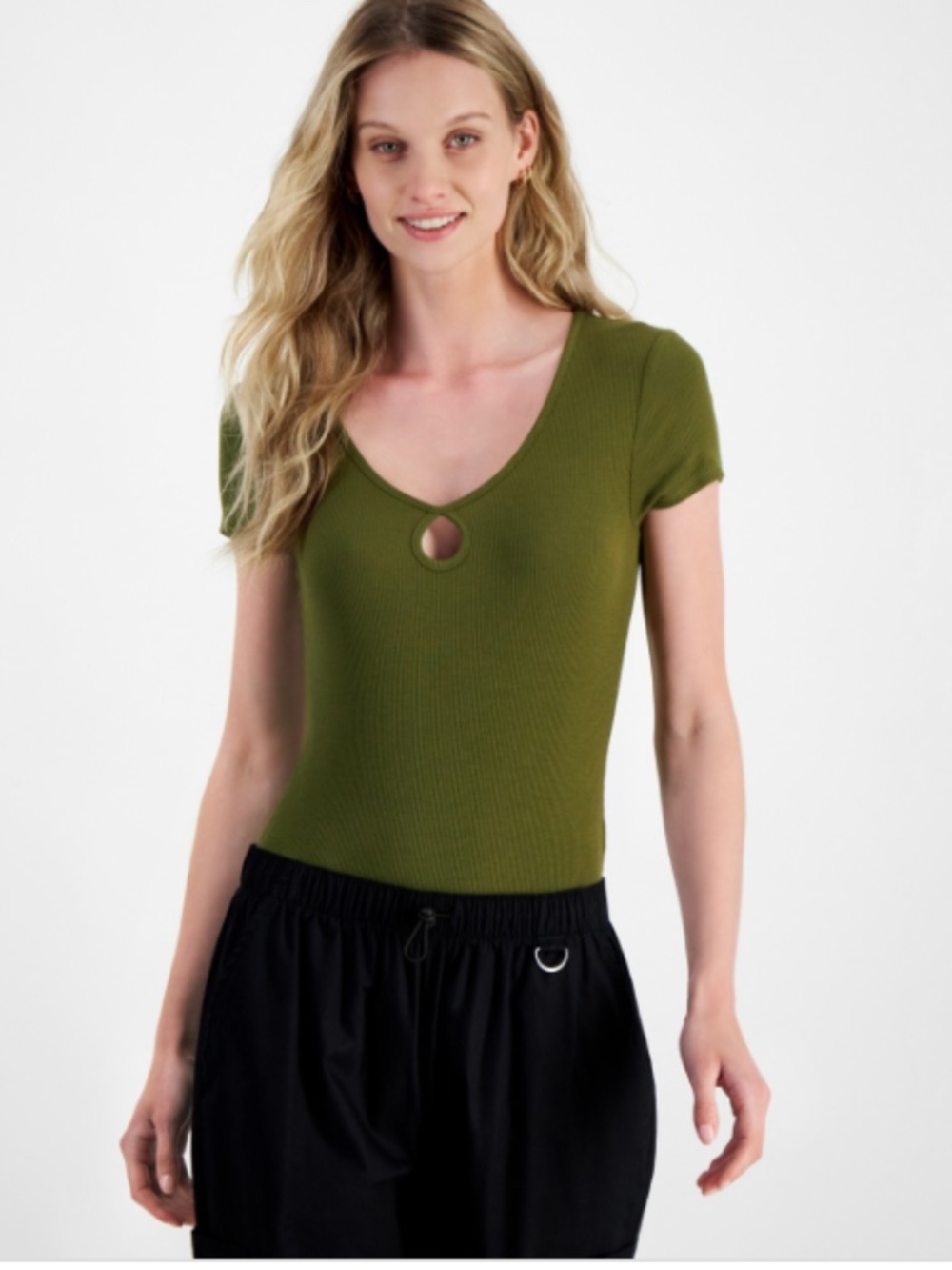 Self Esteem Juniors' Keyhole Ribbed Bodysuit - Sphagnum SIZE M NWT